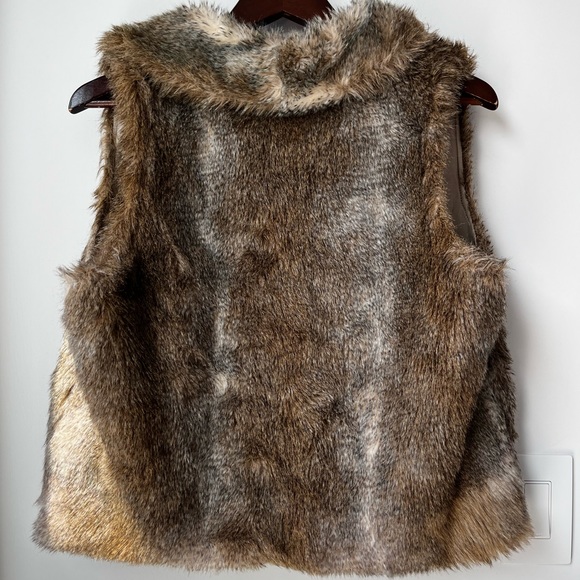 NWOT Joie Womens Collared Open Front Faux Fur Vest Jacket Brown - Picture 10 of 10